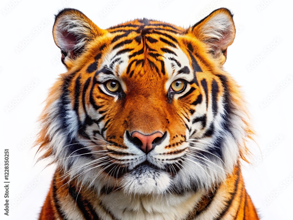 Fototapeta premium Smiling Tiger Head Clipart: Isolated Orange Big Cat Illustration for Designs