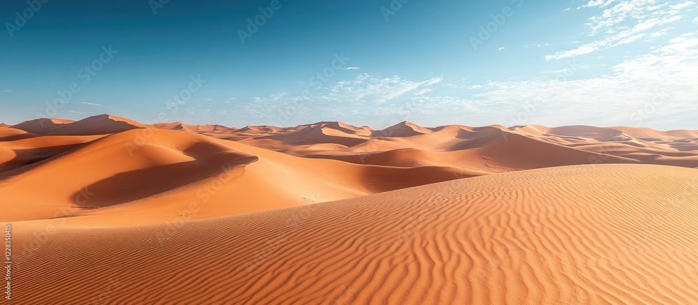 Naklejka premium Vast Orange Dunes of Sahara Desert under a Clear Blue Sky