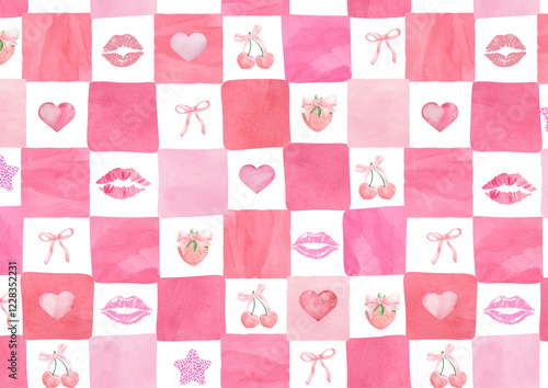 Abstract seamless pattern with pink hearts on white background. Universal print.
