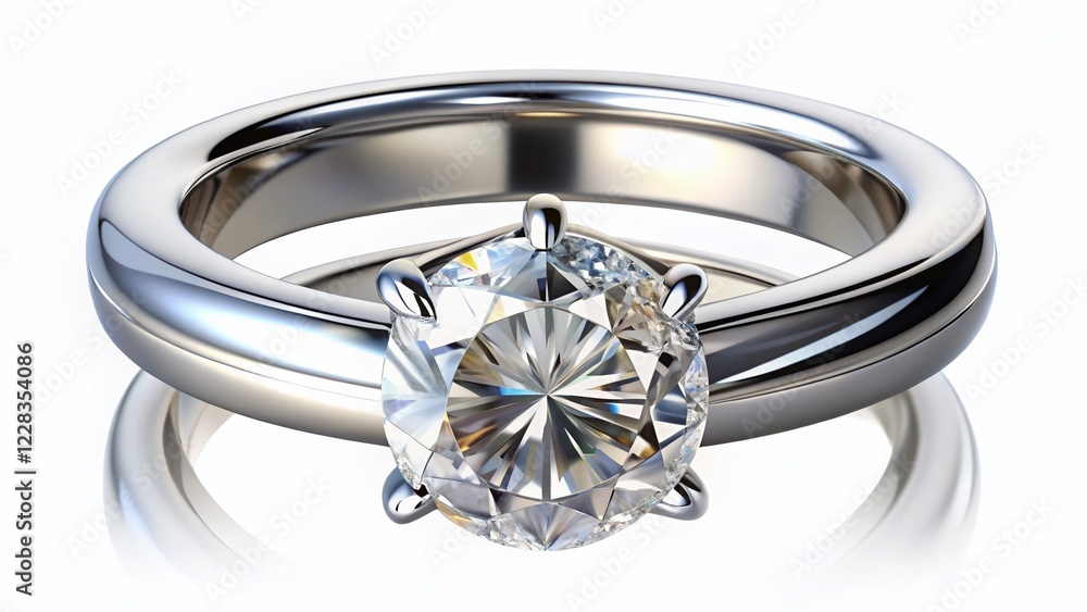 Sparkling Silver Diamond Wedding Ring: 3D Render, Isolated on White Sparkling Silver Diamond Wedding Ring: 3D Render, Isolated on White