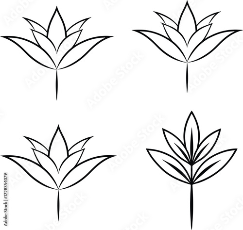 Flax Flower Vector Illustration Set.