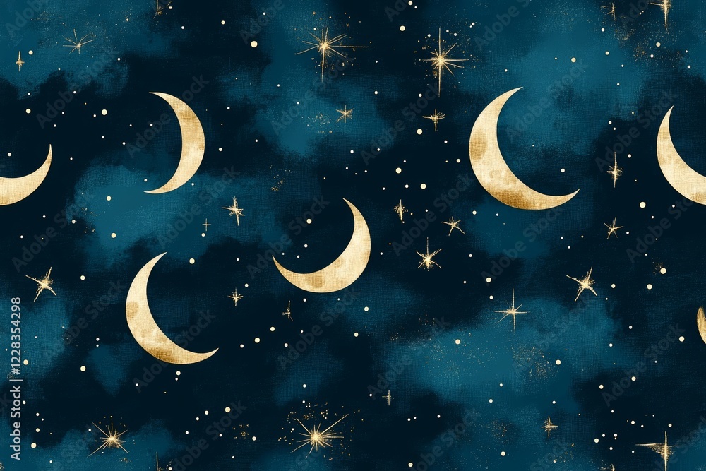 Fototapeta premium Un fond bleu marine orné de petits croissants de lune jaunes, idéal pour un thème céleste