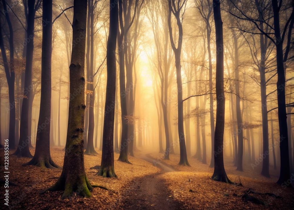 Fototapeta premium Spooky Sepia Winter Forest: Misty Long Exposure Landscape Photography
