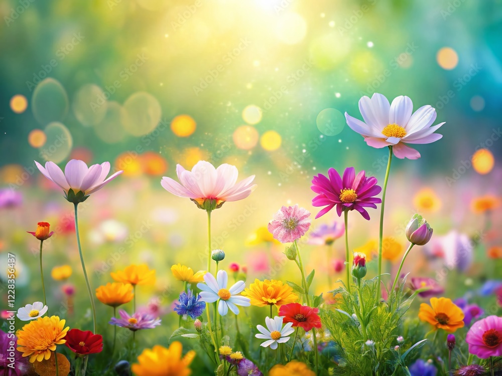 Fototapeta premium Spring Flower Wallpaper with Advertising Space: Tilt-Shift Miniature Bloom Background