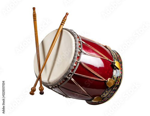 Floating Ramadan drum and drumstick on isolated transparent background. Suitable for Islamic element design. Generative Ai