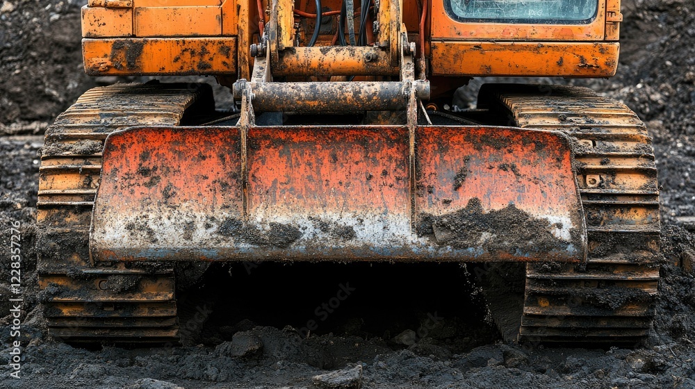 Muddy Bulldozer Close-Up: Construction Site Grit Muddy Bulldozer Close-Up: Construction Site Grit
