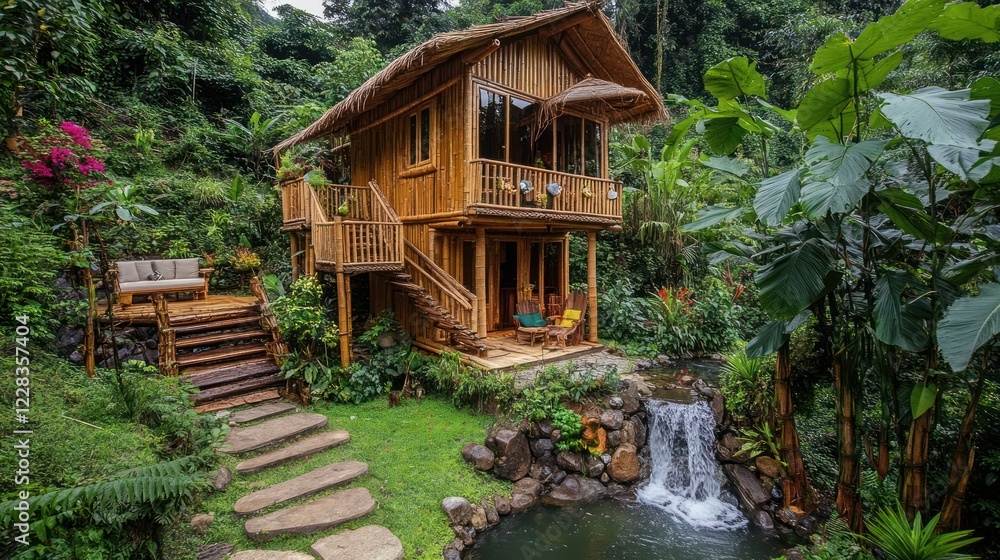 Bamboo House Waterfall Haven: Eco-Luxury Getaway Bamboo House Waterfall Haven: Eco-Luxury Getaway