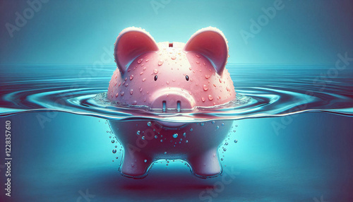 Financial Crisis Concept: Sinking Piggy Bank