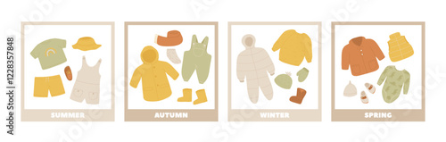 Children seasonal trendy outfits, kids clothes for cold and warm weather, baby apparels set