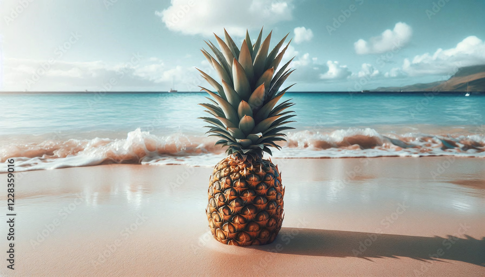 Relaxing Tropical Scene with Pineapple on Sand