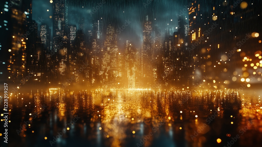 Naklejka premium Colorful abstract light display over a reflective surface at night