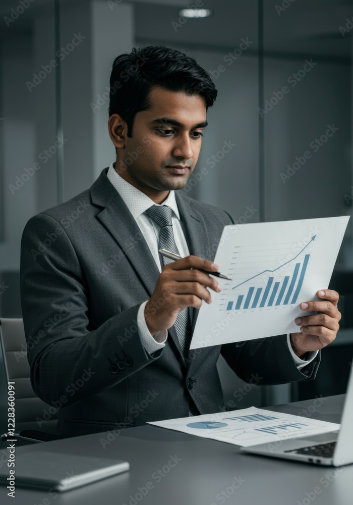 A business professional with a graph in front of them in the office. A business professional with a graph in front of them in the office.
