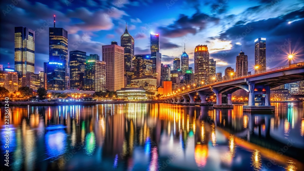 Naklejka premium Stunning Night City Skyline Panorama - Rule of Thirds Composition