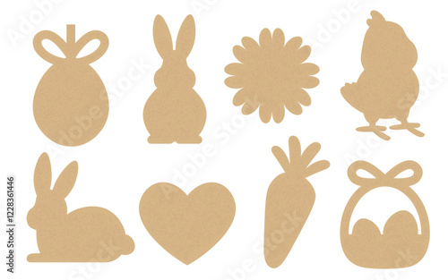 Happy Easter spring holiday design elements silhouette, gifts tag templates in craft paper style