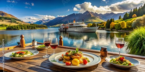 Stunning Panoramic View of New Zealand Farmland & Lake Wakatipu from TSS Earnslaw photo