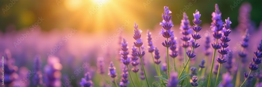 Naklejka premium Softly shining lavender flowers dance in the sunlight, fields, flower, garden