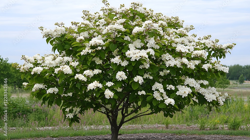 Fototapeta premium White flowering shrub garden spring bloom nature