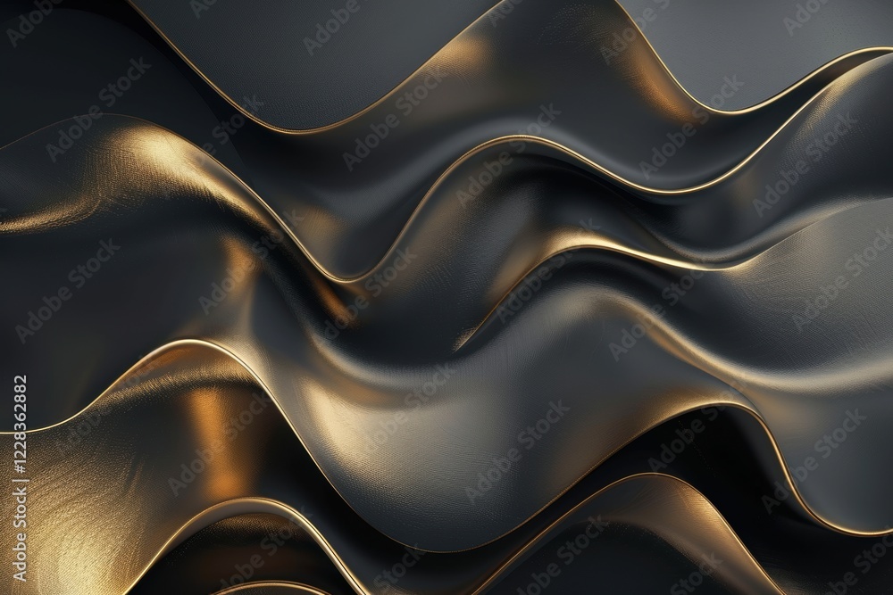 Obraz premium Luxurious Gold and Black Silk Fabric with Elegant Satin Folds, Shimmering Metallic Texture, and Premium Design for Glamorous Backdrops
