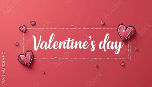 Festive Valentine's Day Decorations: Heartful Celebrations on a Vibrant Red Background photo