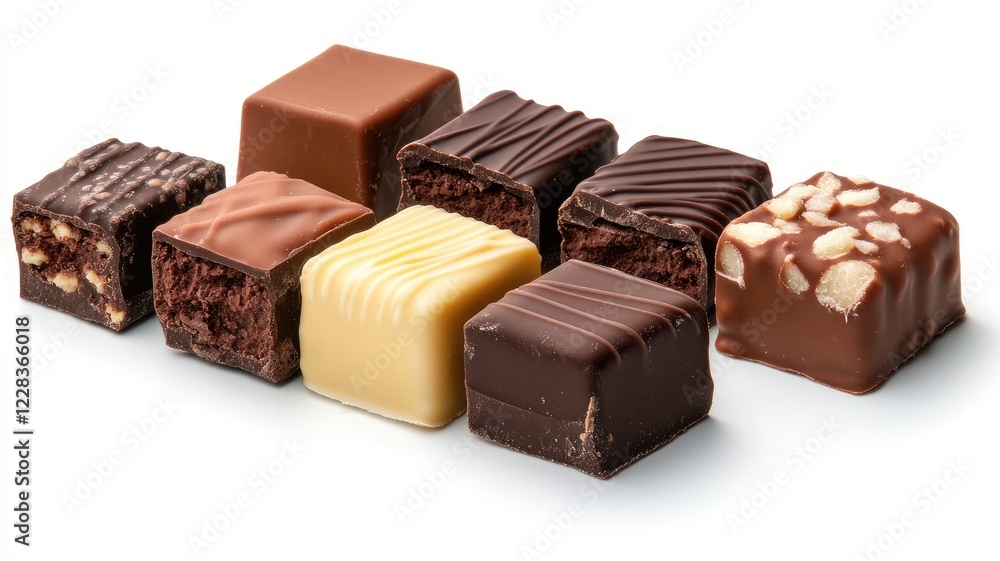 Assortment of various delicious chocolate pralines on white background Assortment of various delicious chocolate pralines on white background