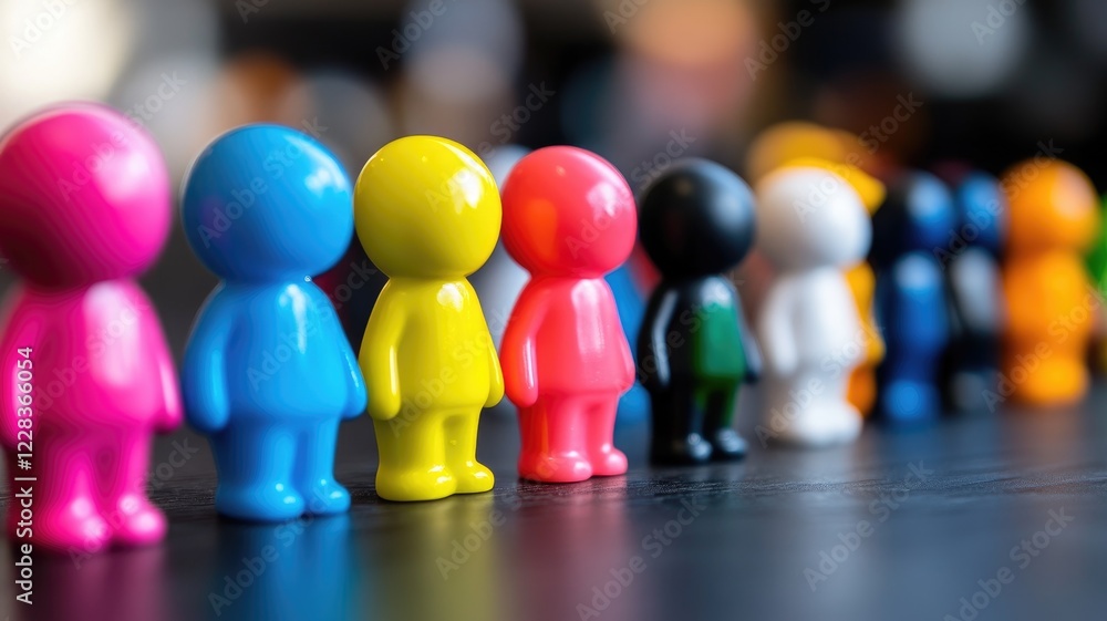 Colorful toy figures lined up, diversity concept Colorful toy figures lined up, diversity concept