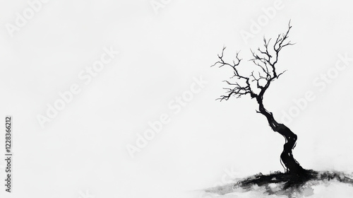 A minimalist ink drawing of a lone tree