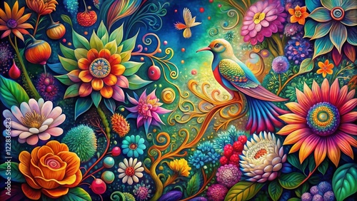 Surreal Boho Floral Hand-Painted Patterns: Whimsical Art Background