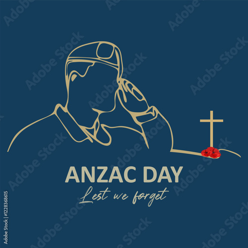 Remembrance day symbol. Lest we forget. Anzac day background with soldier.
