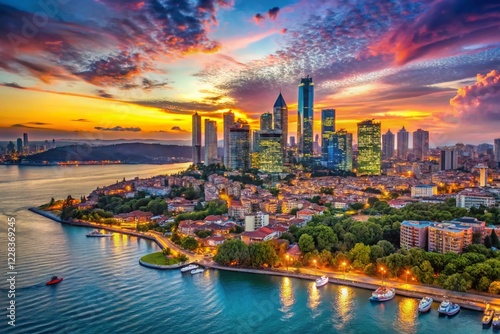 Surreal Istanbul: Besiktas & Levent Skyline from Bosphorus - Dreamlike Cityscape photo