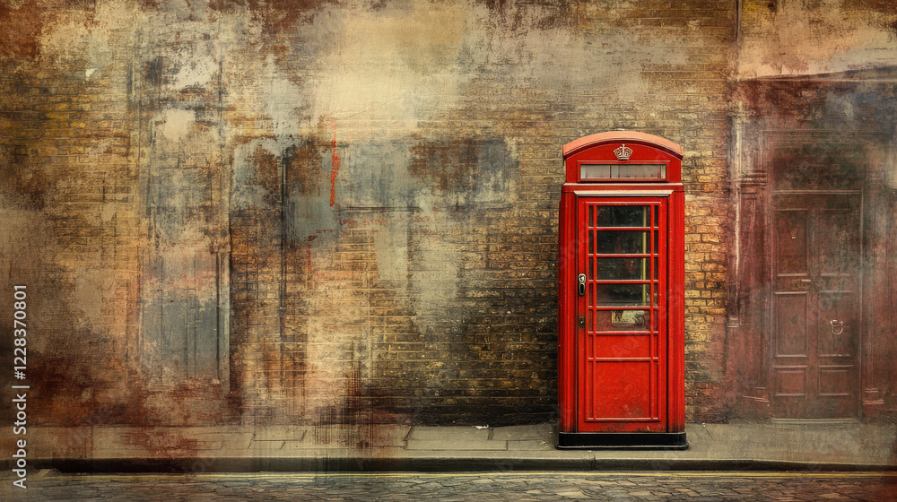 Obraz premium A classic telephone box standing on a street corner, capturing an iconic urban scene with a nostalgic touch.