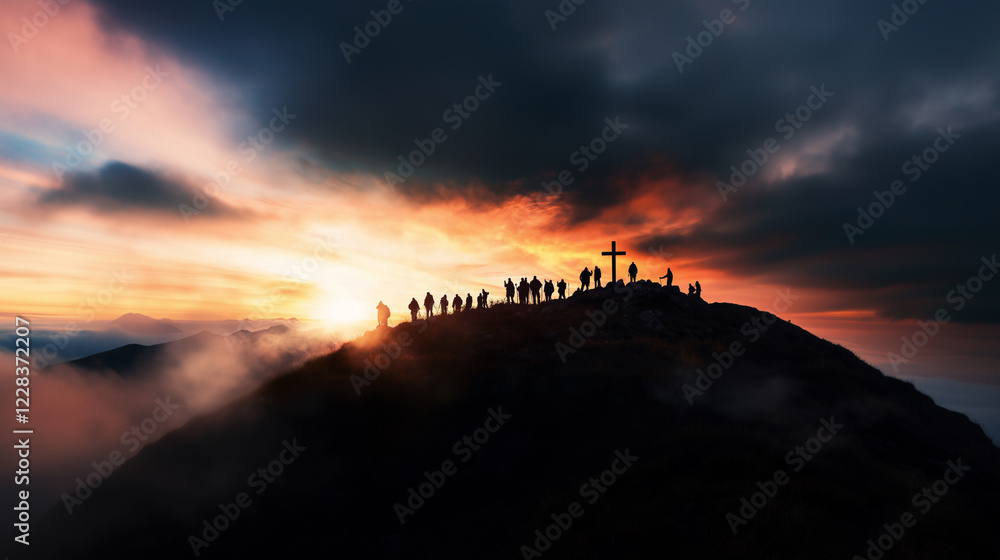 a person who worships the mountain with his hands raised high a person who worships the mountain with his hands raised high