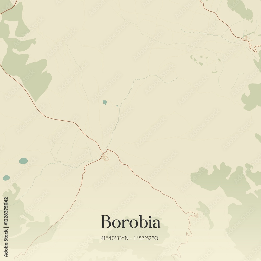 Fototapeta premium Retro Spanish map of Borobia, Castilla y Le�n. Vintage street map.