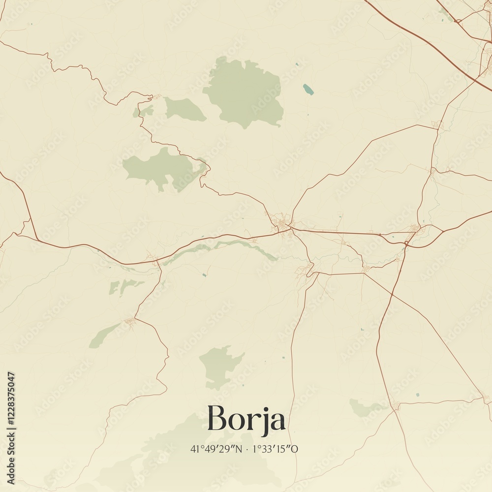 Fototapeta premium Retro Spanish map of Borja, Arag�n. Vintage street map.