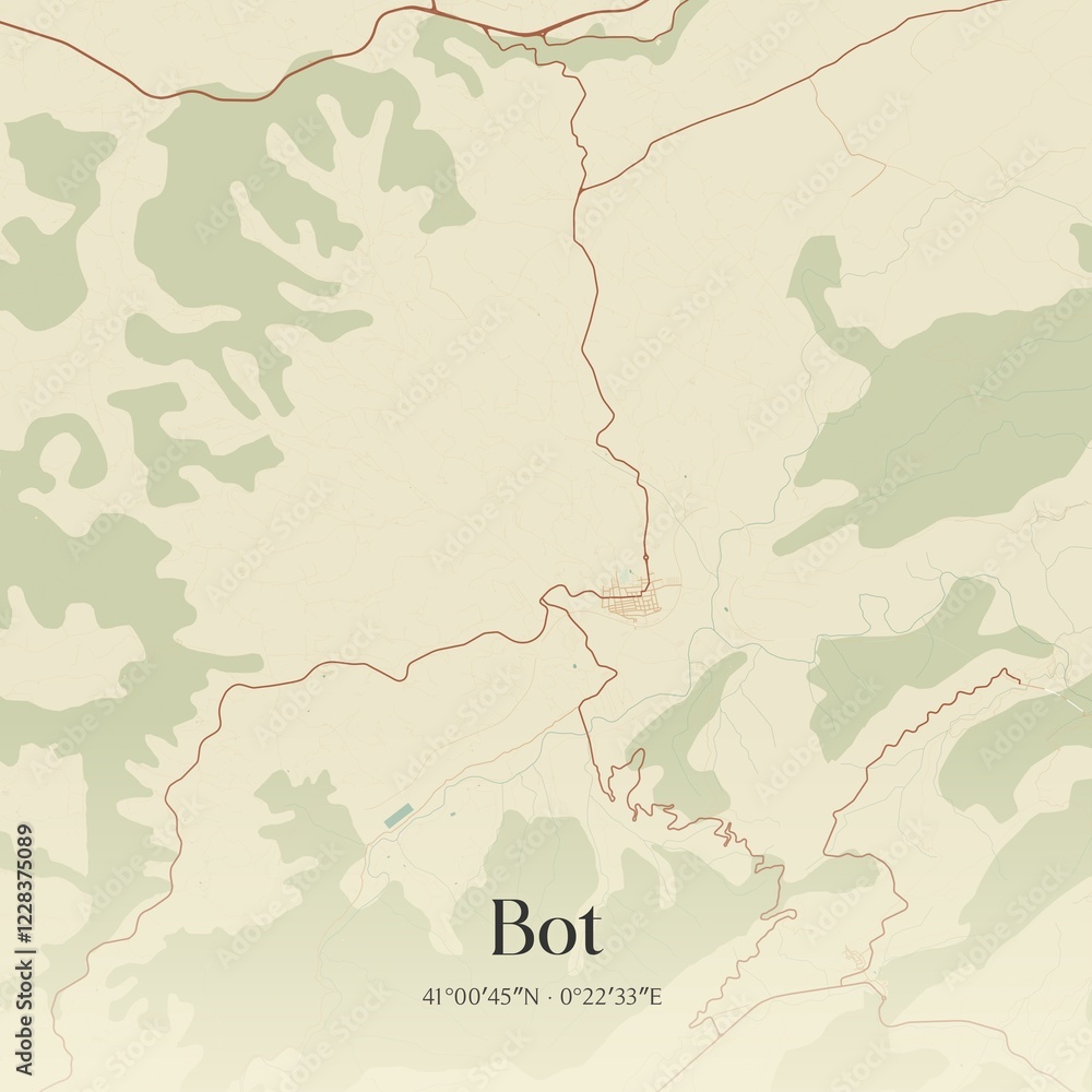 Fototapeta premium Retro Spanish map of Bot, Catalu�a. Vintage street map.