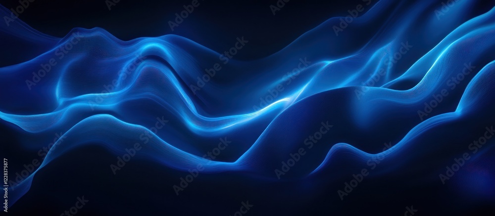 Obraz premium Abstract Blue Wave Digital Art: Serene, Glowing, Dynamic, and Flowing Digital Illustration
