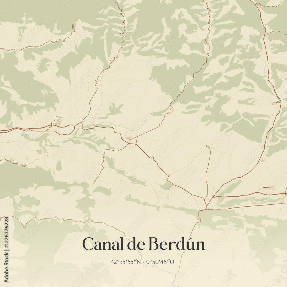 Fototapeta premium Retro Spanish map of Canal de Berd�n, Arag�n. Vintage street map.