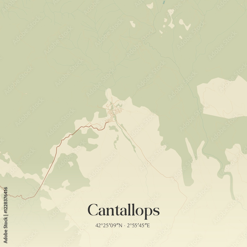 Obraz premium Retro Spanish map of Cantallops, Catalu�a. Vintage street map.