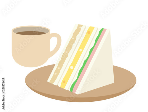 コーヒーとサンドイッチの軽食のイラスト