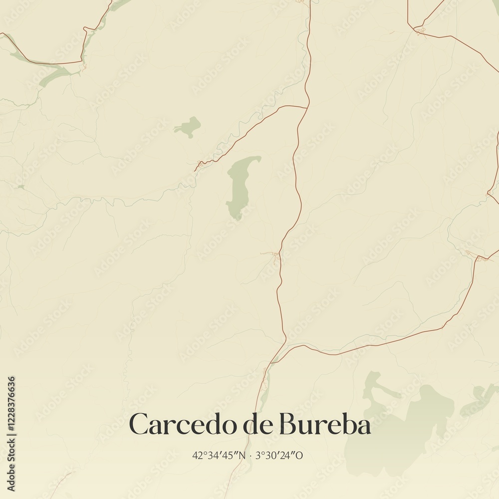 Fototapeta premium Retro Spanish map of Carcedo de Bureba, Castilla y Le�n. Vintage street map.