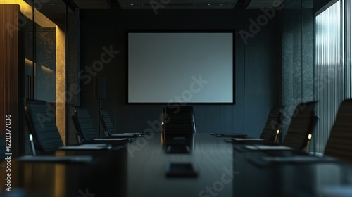 Wallpaper Mural Modern Conference Room Interior Design:  Dark Elegance in Corporate Setting Torontodigital.ca