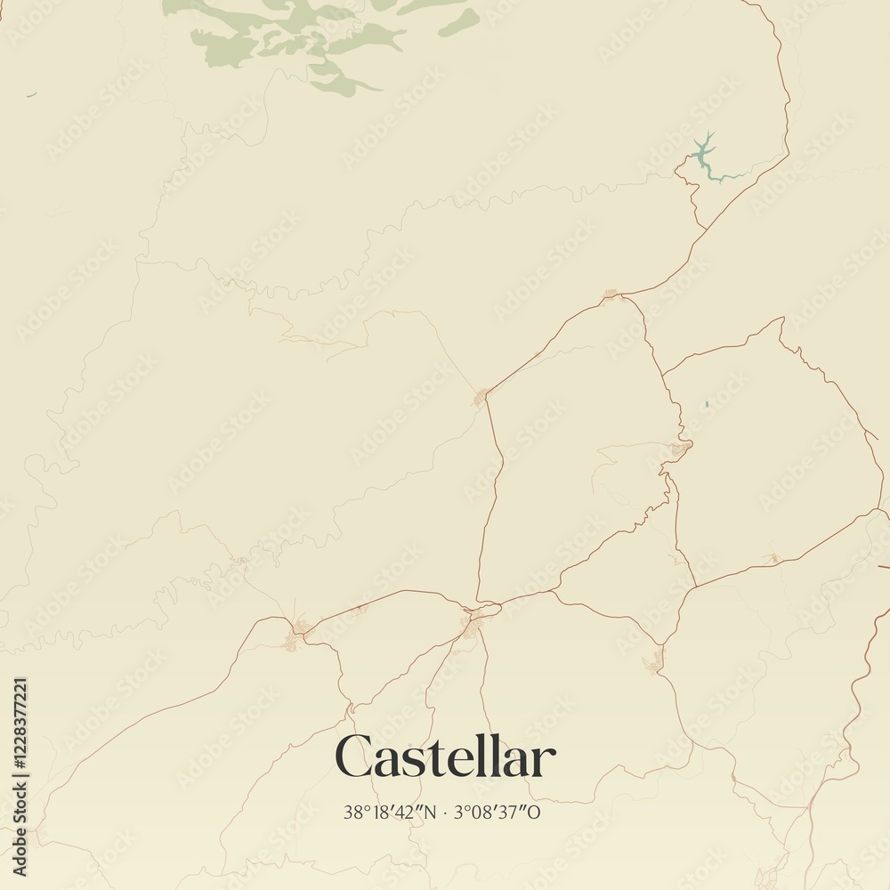 Fototapeta premium Retro Spanish map of Castellar, Andaluc�a. Vintage street map.