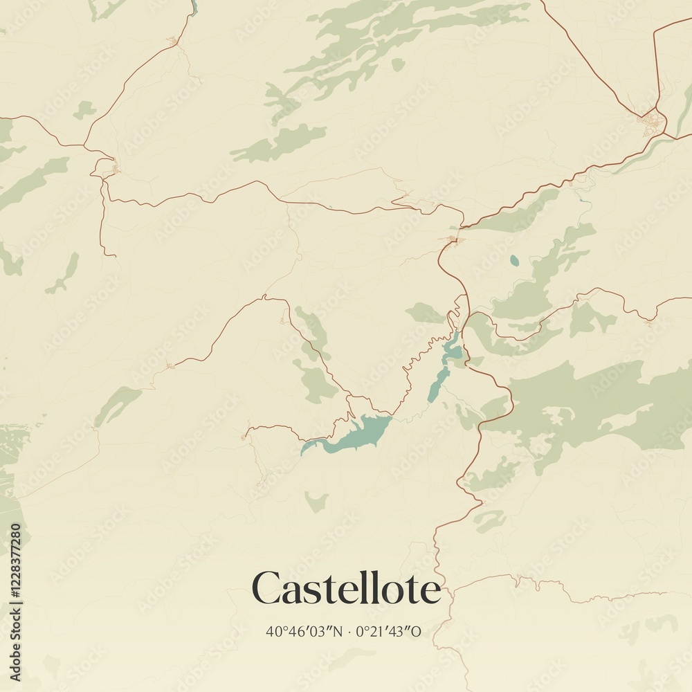 Obraz premium Retro Spanish map of Castellote, Arag�n. Vintage street map.