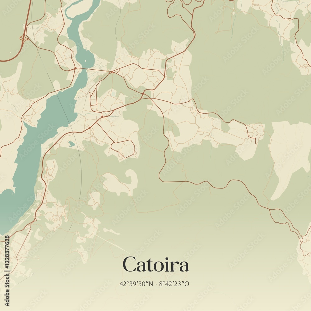 Fototapeta premium Retro Spanish map of Catoira, Galicia. Vintage street map.