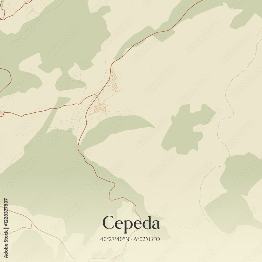Obraz premium Retro Spanish map of Cepeda, Castilla y Le�n. Vintage street map.