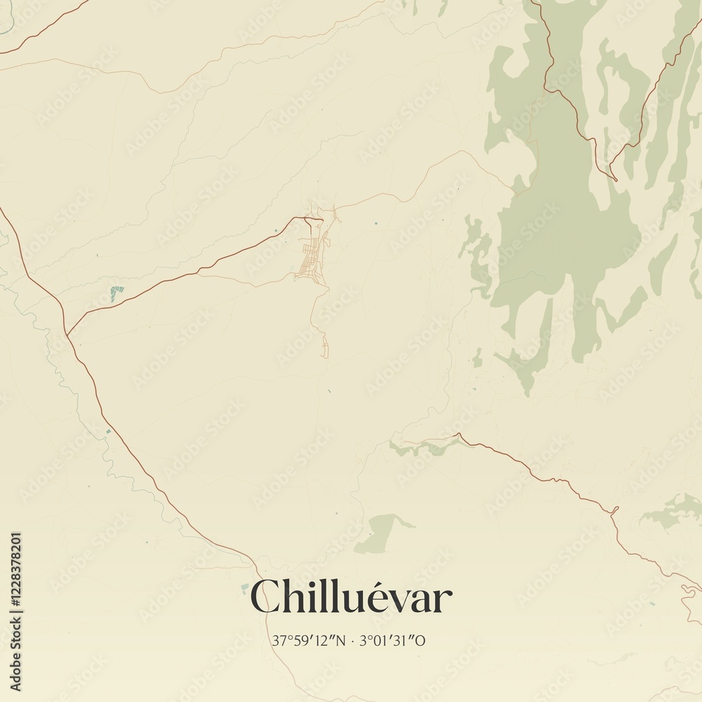 Obraz premium Retro Spanish map of Chillu�var, Andaluc�a. Vintage street map.