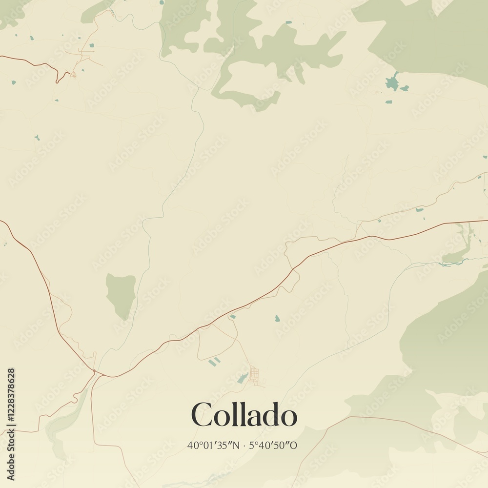 Fototapeta premium Retro Spanish map of Collado, Extremadura. Vintage street map.
