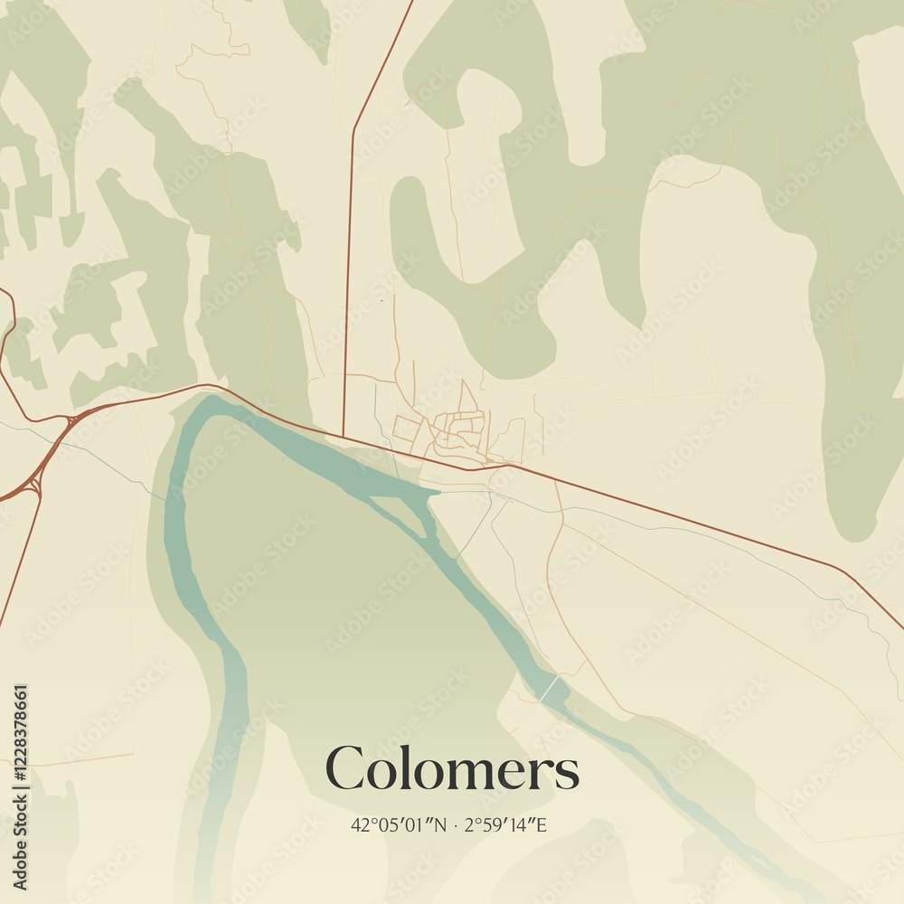 Retro Spanish map of Colomers, Catalu�a. Vintage street map.