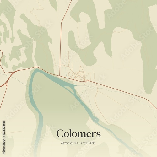 Obraz na płótnie Retro Spanish map of Colomers, Catalu�a. Vintage street map. w salonie