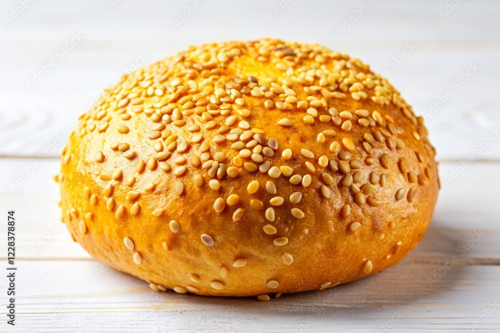 Turmeric Sesame Wheat Bun: Delicious Baked Good on White Background Turmeric Sesame Wheat Bun: Delicious Baked Good on White Background