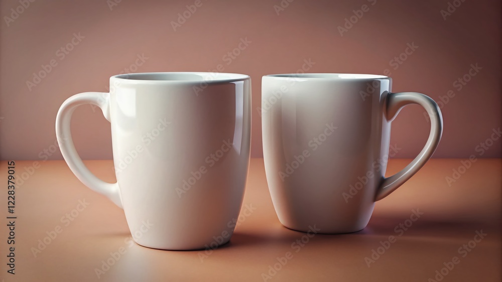 Two Classic White Ceramic Mugs Mockup - Side-by-Side Tea/Coffee Cups Product Photography Two Classic White Ceramic Mugs Mockup - Side-by-Side Tea/Coffee Cups Product Photography